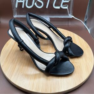 Studio Amelia Tubular Pretzel 70 Black leather slingback Kitten heels size US 9